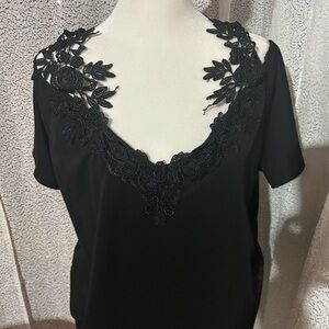 Black Lace V-Neck Top